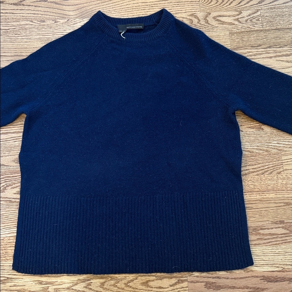 360 Cashmere Navy Blue Oversized Side Slit Cashmere Sweater